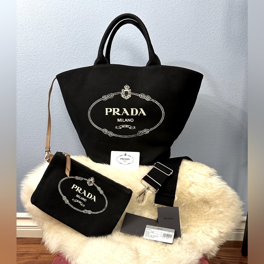 Prada Black Tote Bag with Gold Accents